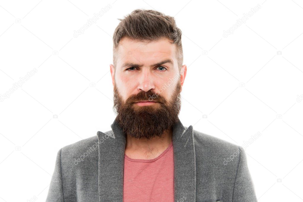 Bearded and handsome. Bearded hipster stylish fashionable jacket. Man wear casual stylish outfit. Male wardrobe. Menswear and fashion concept. Tips and tricks handsome man. Attractive and handsome