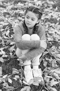 Sonbahar yaprakları ile küçük çocuk. Mutlu çocukluk. Okul zamanı. Sonbahar yaprakları ve doğa. Sonbahar ormandaki mutlu küçük kız. Çok güzel. Duygu kuru ve korumalı. Kamp önemli bir parçası