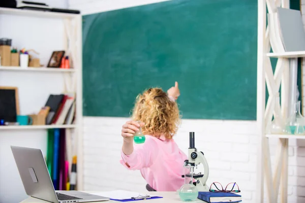 Inspiration for studying. Student project investigation. Learning concept. Scholarship talented student. Woman college student classroom with laptop. Teacher passionate about science. Knowledge day — Stock Photo, Image