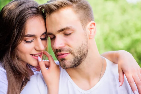 Couple in love. Trust and intimacy. Sensual hug. Love romance concept. Romantic date. Handsome man pretty girl in love. Attractive couple. Sexual attraction. Relaxing with darling. Lovers cuddling