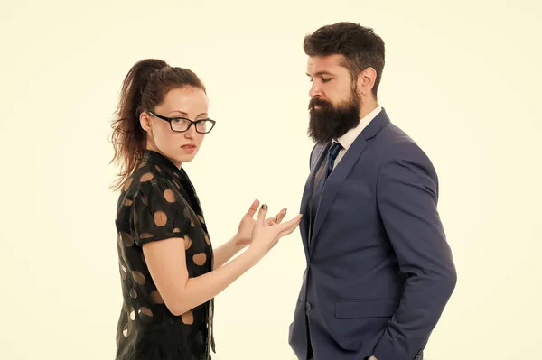 Couple conflict and dispute. misunderstanding at work. discussion between businessman and woman. business conflict. argue between businessman and businesswoman. Problem solving. conflict management — Stock Photo, Image