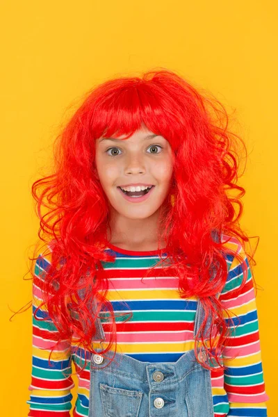 Messy hairstyle. Kid cheerful smiling happy redhead girl. I am ginger and proud of it. Redhead stereotypes. Redheads are not some creatures with magical soul sucking powers. Crazy redhead wig — Stock Photo, Image