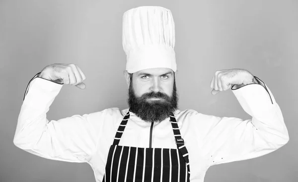 Cooking is my power. Cooking easy and pleasant occupation. Become chef at restaurant. Professional chef. Confident bearded strong chef white uniform. Try something special. My secret tips culinary — Stock Photo, Image