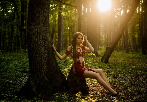 Female spirit mythology. Wilderness of virgin woods. She belongs tribe warrior women. Wild attractive woman in forest. Folklore character. Living wild life untouched nature. Sexy girl. Wild human — Stock Photo, Image