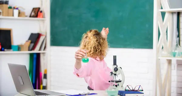 Scholarship talented student. Woman college student classroom with laptop. Teacher passionate about science. Knowledge day. Inspiration for studying. Student project investigation. Learning concept — Stock Photo, Image