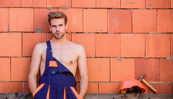 profesyonel tamirci sert şapka. çekiç aracı ile mühendis. mimar onarım ve düzeltme. bina ve inşaat. seksi işçi. iş kıyafetleri içinde adam oluşturucu. kopya alanı. en iyi inşaat şirketi