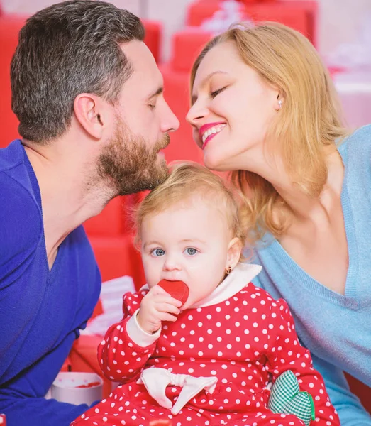 Perfect celebration. Family celebrate their love. Romantic couple in love and baby girl. Valentines day concept. Together on valentines day. Lovely family celebrating valentines day. Happy be parents