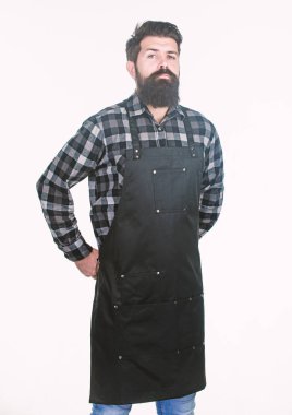 Sakalını bunu göstermek hak ediyor. Hippi sakallı yüzü. Sakallı Kuaför veya aşçı. Sakallı adam giyen Kuaför ya da pişirme önlük. Uzun sakallı adam silah tutmak geçti