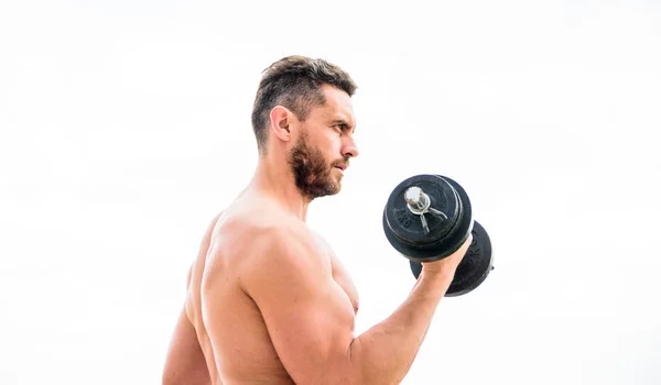 Hombre deportista levantamiento de pesas. esteroides. cuerpo atlético. Gimnasio de tontos. equipo de fitness y deporte. Hombre musculoso haciendo ejercicio por la mañana con la barra. éxito. Un bíceps perfecto. Concentración total —  Fotos de Stock