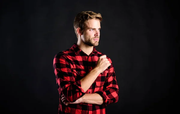 charismatic. handsome man with beard. after barbershop. charisma. western cowboy portrait. retro male fashion. Vintage style man. man checkered shirt. western. man black background