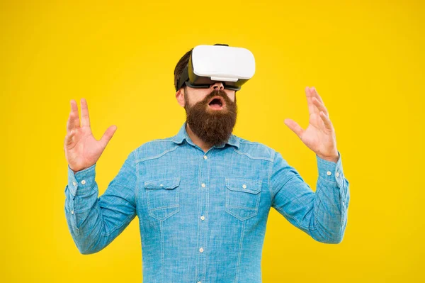Cyber sport. Augmented reality. Enjoy game in 3D space. Game development. Digital technology. Living alternative life. Hipster play video game. Bearded man explore vr. Gamer concept. Gaming hobby — Stock Photo, Image