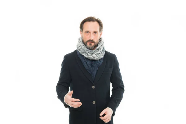 Giving the man confidence. Stylish man with beard isolated on white. Bearded man wear cozy clothing for fall weather. Mature man in autumn fashion style — Stock Photo, Image