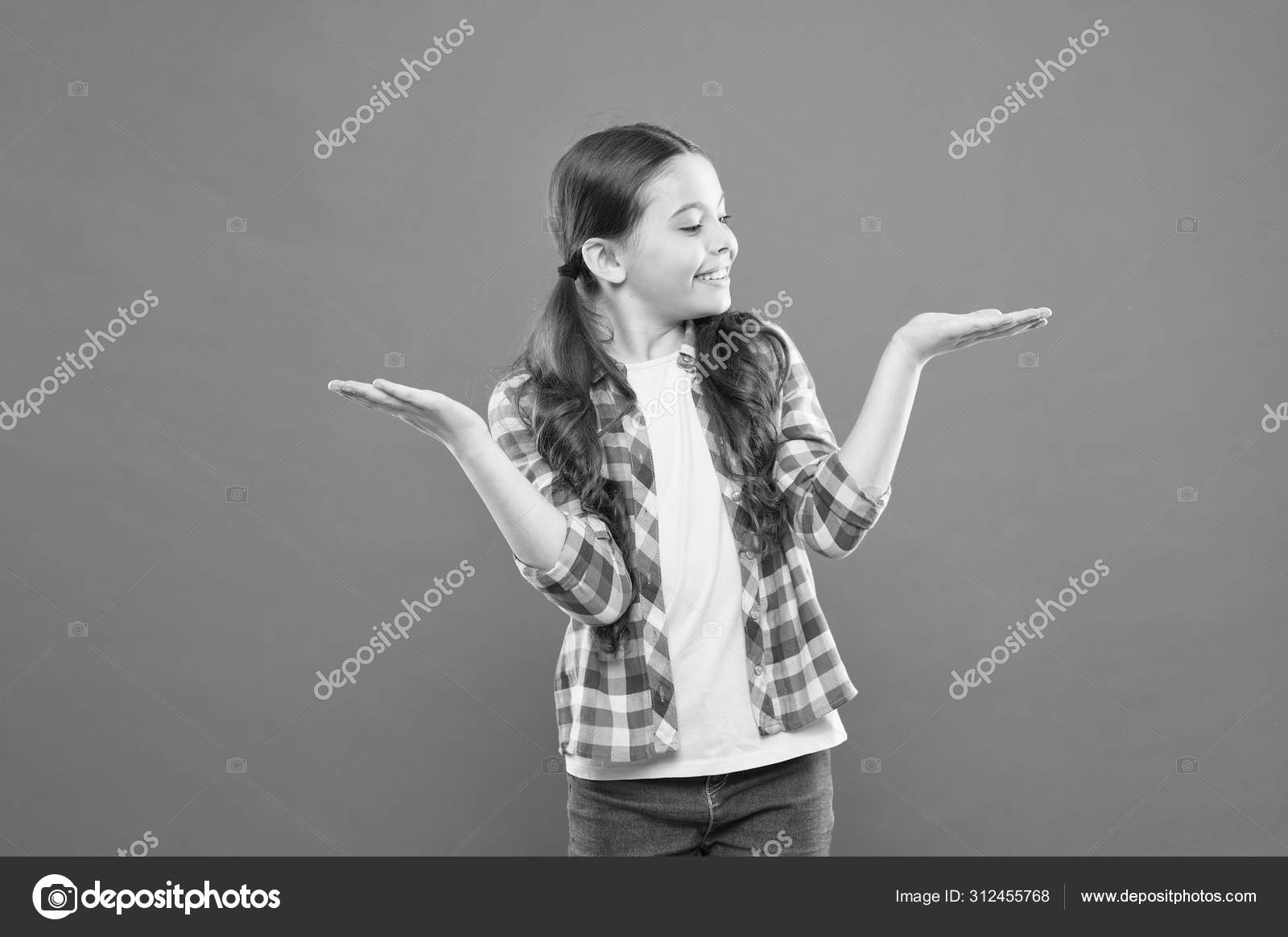 Guess What Small Girl Checkered Shirt Happy Child Childrens Day