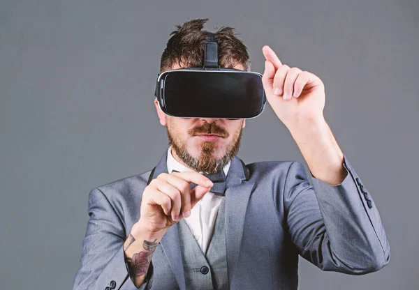 Businessman explore virtual reality. Technology for business. Digital surface interaction. Business man virtual reality. Innovation and technological advances. Business implement modern technology — Stock Photo, Image