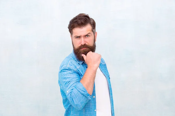 Personal care. he cares for his face. perfect beard. brutal hipster. Male serious portrait. hipster fashion. Mature hipster with beard. hair barber care. barbershop professional. Bearded man grooming — Stock Photo, Image