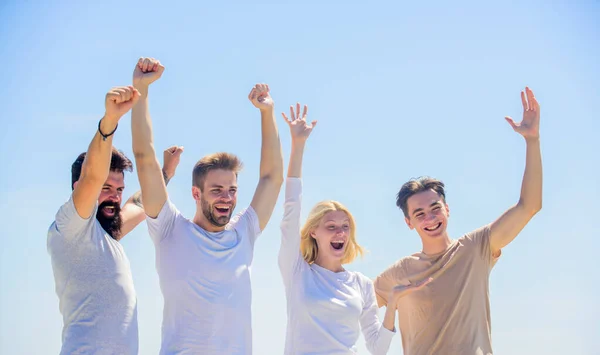 Happiest time together. Enabling effective communication. Business team. Corporate team group. group of four people, partnership. Group communication pleasure. cheerful guys and girl. best friends — Stock Photo, Image