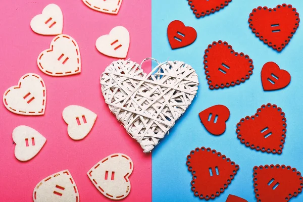 Textura corazones cerca. Los atributos tradicionales del día de San Valentín. Celebración de San Valentín. Fondo decorativo corazón. Símbolo de amor San Valentín. Anuncio de San Valentín. Precioso fondo — Foto de Stock