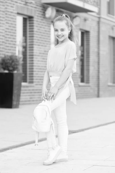 Be fashionable, be you. Fashionable look of small vogue model. Adorable fashionable girl on summer day. Little cute child wearing fashionable clothes