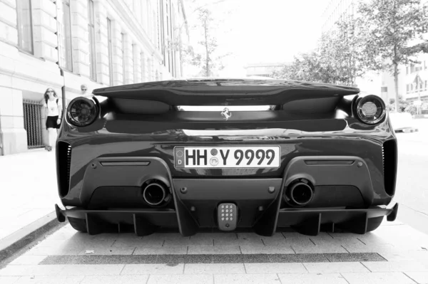 Supercar Lamborghini Huracan LP 610-4 black color parked at the street in Hamburg — Stock Photo, Image