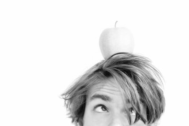 Adam başını, taze meyve ile üzerine beyaz izole