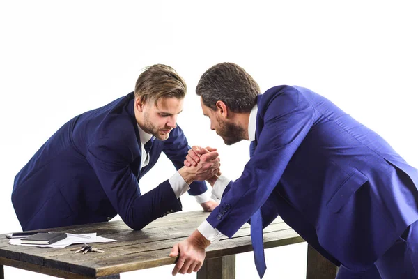 Men in suit or businessmen with serious face compete — Stok fotoğraf