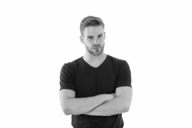 Gerçek güven. Yakışıklı, tıraşsız bıyıklı adam. Sakal ve kuaför dükkanı. Cilt bakımı ve güzellik konsepti. Sıradan ama yakışıklı. Yakışıklı, sakallı, şık saçlı, genç ve sağlıklı tenli bir adam.