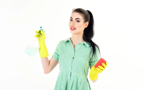 Young smiling cleaner woman. Isolated over white background. — Stock Photo, Image