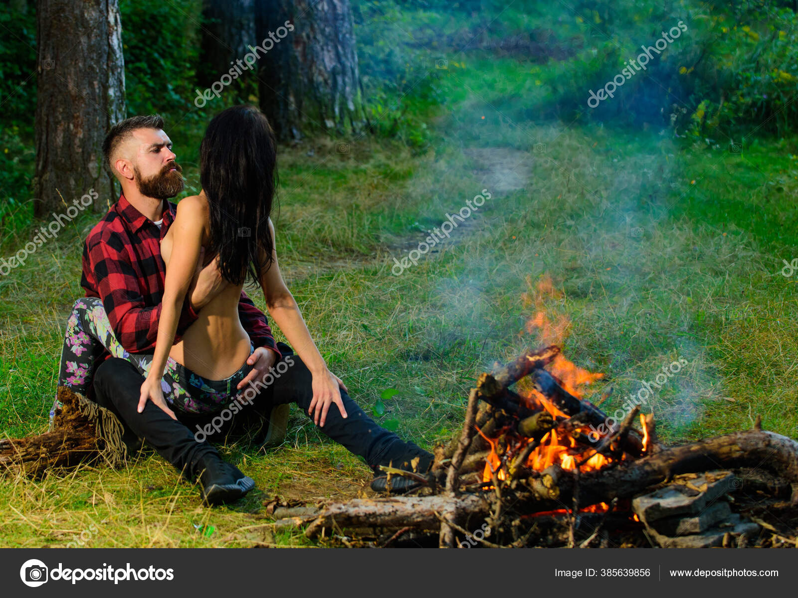 Couple full of desire going make love outdoor