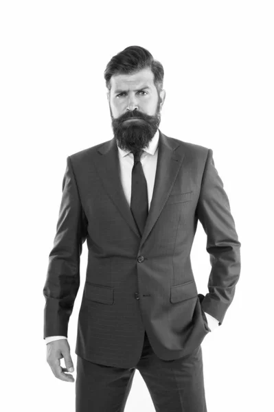 Homem de negócios moderno. Homem maduro confiante de fato. Um homem adequado a posar. Retrato de empresário de sucesso. Moda masculina. loja de roupa masculina chefe. confiante elegante homem bonito usar traje. Roupa formal inteligente — Fotografia de Stock