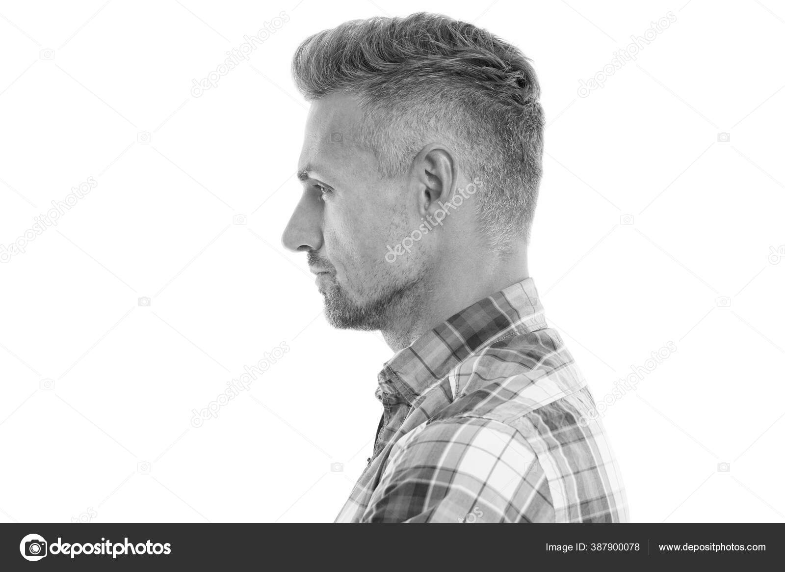 Krasivyj Zrelyj Muzhchina So Stilnoj Pricheskoj Parikmaherskaya Idealnaya Bahroma Stil Bahromy Trebuet Chtoby Vy Nanosite Nemnogo Pomady Ili Voska I Raschesyvaniya Volos Vpered Gran Pricheski Pozvolyayut Obem Volos Stokovoe Foto C