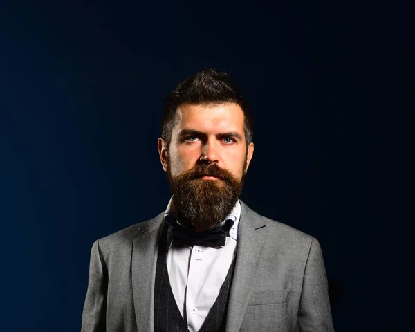 Smiling business man with beard and bow tie — Stock Photo, Image