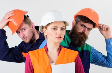 Takım ve yönetim konsepti. Mimarlar, inşaatçılar takımı,