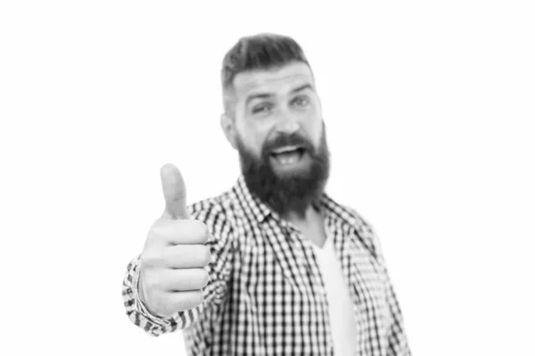 Good job. Services for men. Trust your barber. Facial hair. Hipster with long beard and stylish hair on white background. Brutal guy with shaped beard hair. Bearded man with unshaven face hair — Stock Photo, Image