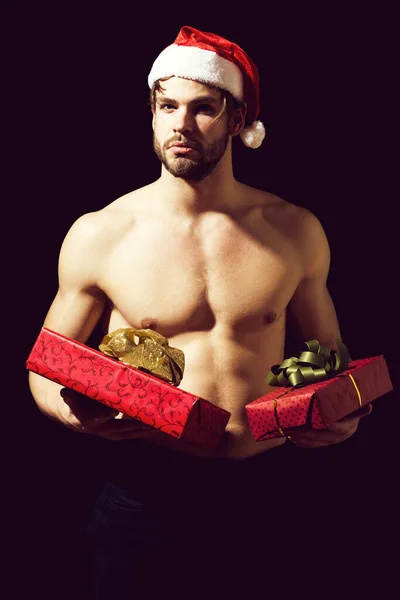 Santa svalnatý muž se současnými boxy — Stock fotografie
