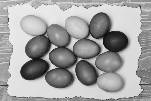Set med färgglada ägg på bränt papper. Glad påsk koncept — Stockfoto