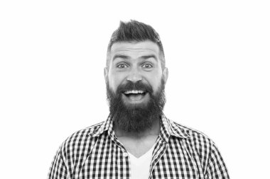 Gerçek mutluluğu hissetmek, mutlu yakışıklı, eski moda hipster. Vahşi sakallı erkek. Klasik bir tarz. Tıraşsız saç. Moda tarzında sakallı züppe. Bıyıklı, vahşi, beyaz bir hippi.