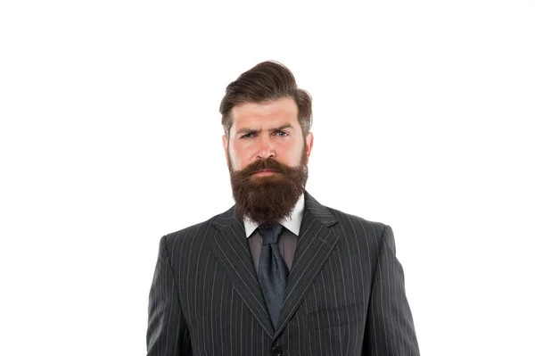 Timeless tweed suit. Business man wear suit. Serious bearded man. Boss or director. Handsome hipster expensive clothes white background. Menswear concept. Fashion boutique. Successful man in suit — Stock Photo, Image