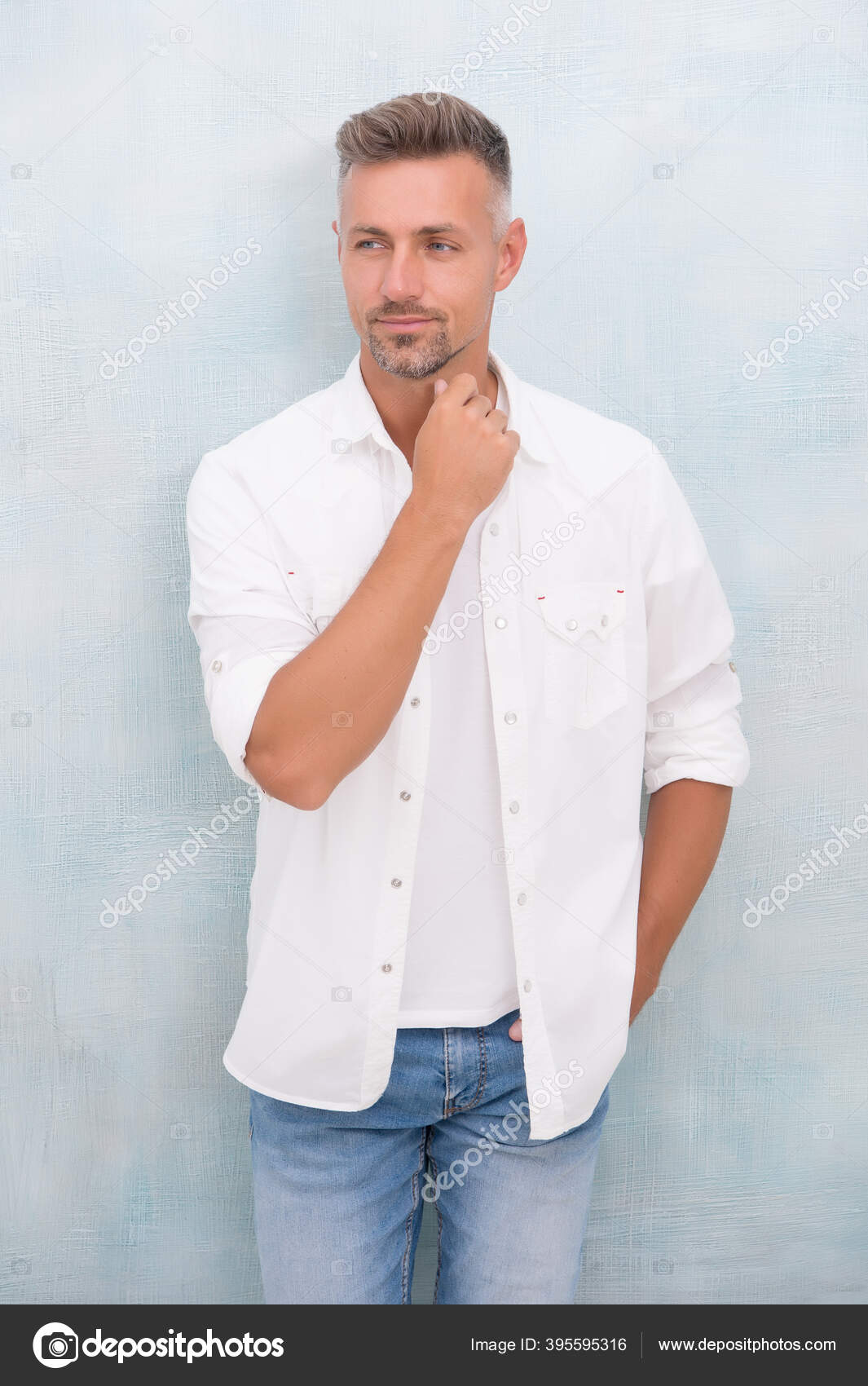 white shirt denim pants