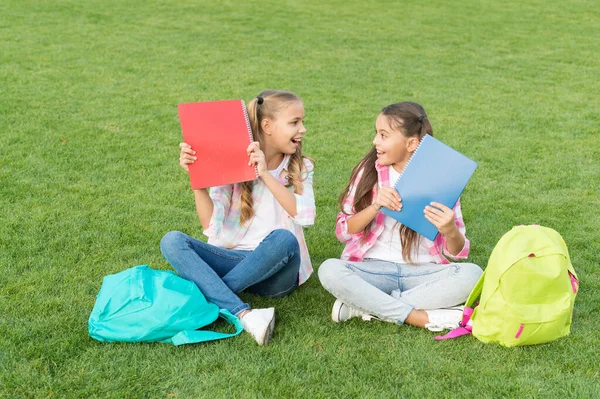 Écolières cour d'école pour petits enfants avec livres, concept d'éducation informelle — Photo