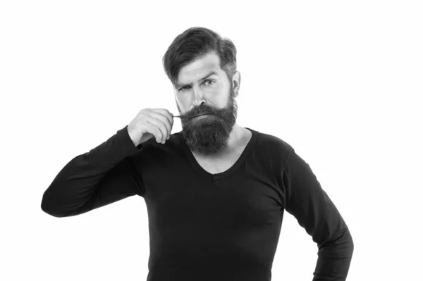 Estilos de barba individuales. Longitud máxima que puede crecer genéticamente. Tipo caucásico barba larga. Hombre barbudo con bigote elegante y forma de barba. Hipster sin afeitar. Concepto de moda. Peluquería — Foto de Stock