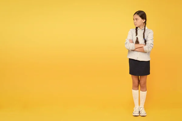 Educatieve activiteit. Thuisonderwijs of het bezoeken van reguliere school. Efficiëntie van het studeren. Schattig schoolmeisje. Een ijverig schoolmeisje. Schoolmeisje kalmeert serieuze pupil lang haar. Begin academisch jaar — Stockfoto