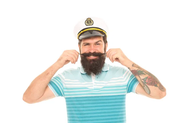 Man vrolijke kapitein matroos hoed reis rond de wereld, cruise tour concept — Stockfoto