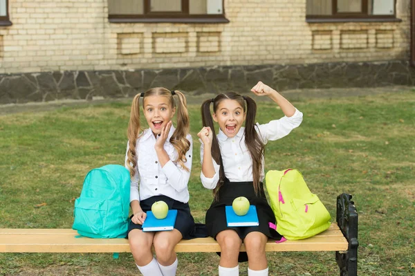 Happy school friends little girls having fun, joyful children concept — Stock Photo, Image