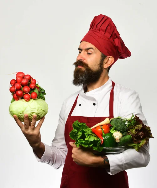 Healthy nutrition and cuisine concept. Man with beard — Stock Photo, Image