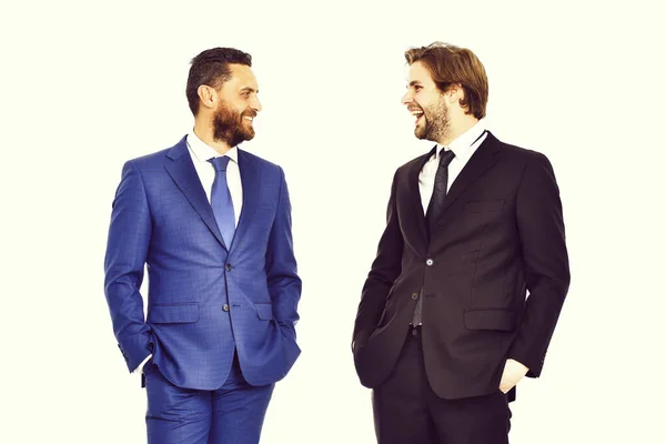 Happy men, businessmen with beard on smiling face in outfit — Stock Photo, Image