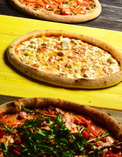 Different pizzas set for menu. Take away food