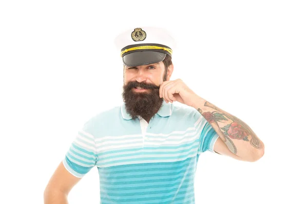 Man bebaarde kapitein matroos uniform marine cruise, reizen over zee concept — Stockfoto