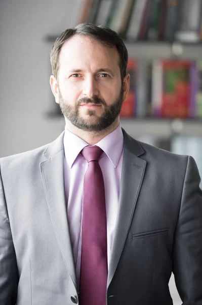 Man with beard in blue jacket, shirt and tie — Stock Photo, Image