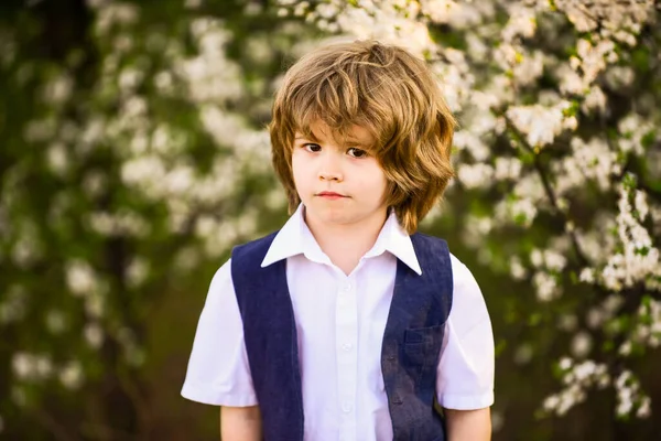 Che bel bambino. Identita 'di genere. Adorabile giardino primaverile. Giornata internazionale dei bambini. Buona infanzia. Un bambino sano. Assistenza all'infanzia. Vacanze estive. Ragazzo sfondo natura. Sviluppo del bambino. Scuola materna — Foto Stock