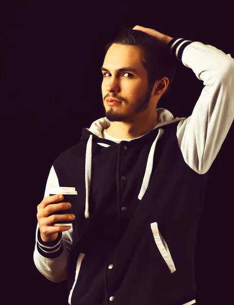 Bearded guy in baseball jacket — Stock Photo, Image